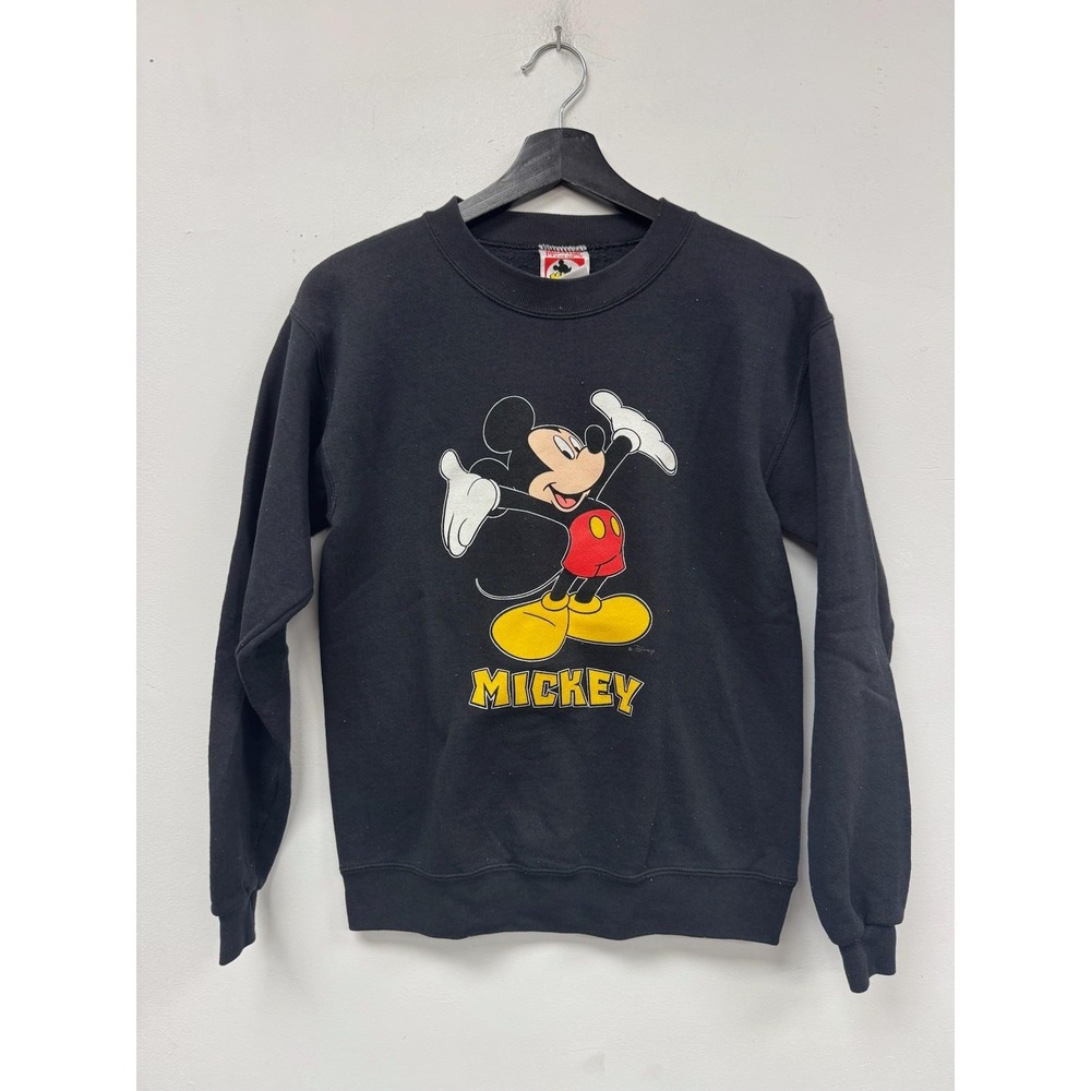 Vintage Mickey, Inc Mickey‎ Mouse Sweatshirt Kids 10-12 Black Graphic Fleece 90s